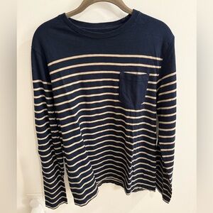 J.Crew Men’s Knit Goods Striped Long Sleeve in Navy & Tan, size: M